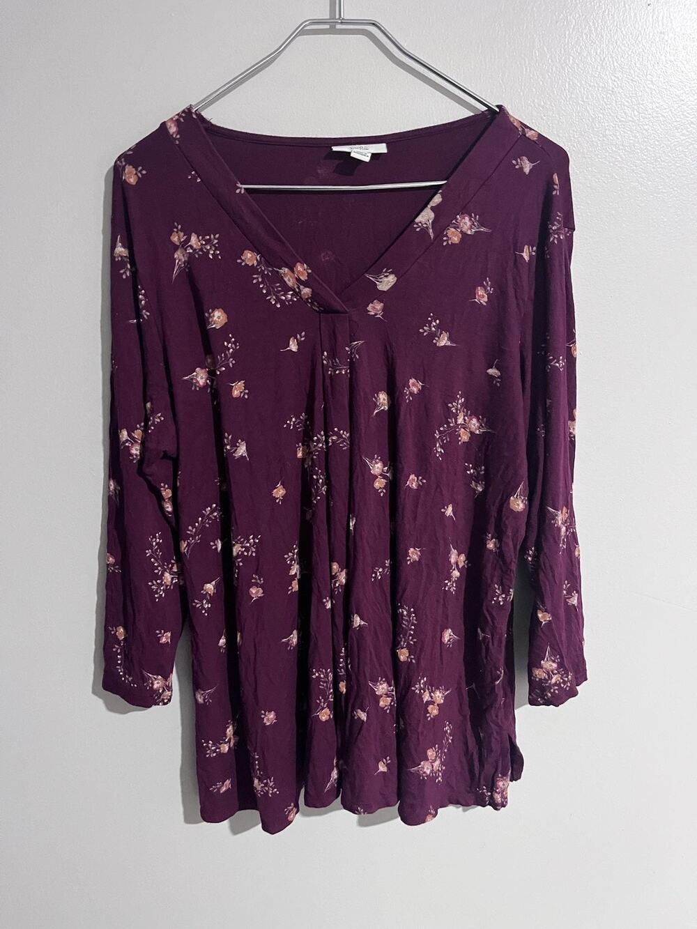 Croft & Barrow Blouse Womens 2XL Purple Tunic Floral Rayon Spandex Stretch